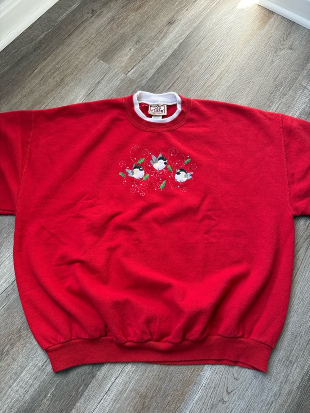 VTG TOP STITCH 3 Little Bird Lover Embroidered Crewneck Sweatshirt Red Size 2X
